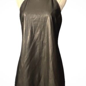 Lola & Grace Goth Black Faux Leather Halter Dress Mock Neck A-line Pockets M